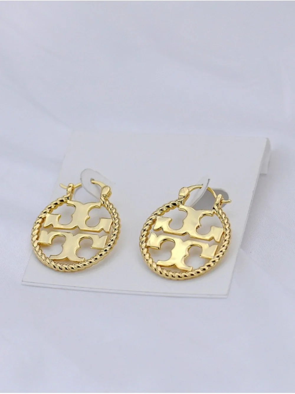 Tory Burch Gold Logo Rope-Edge Drop Earrings